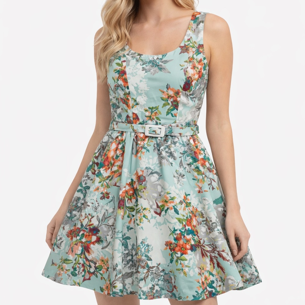 NWT Teeze Me Juniors Lace Back Sleeveless Fit&Flare Floral Dress in Mint 13/14 - Picture 4 of 16